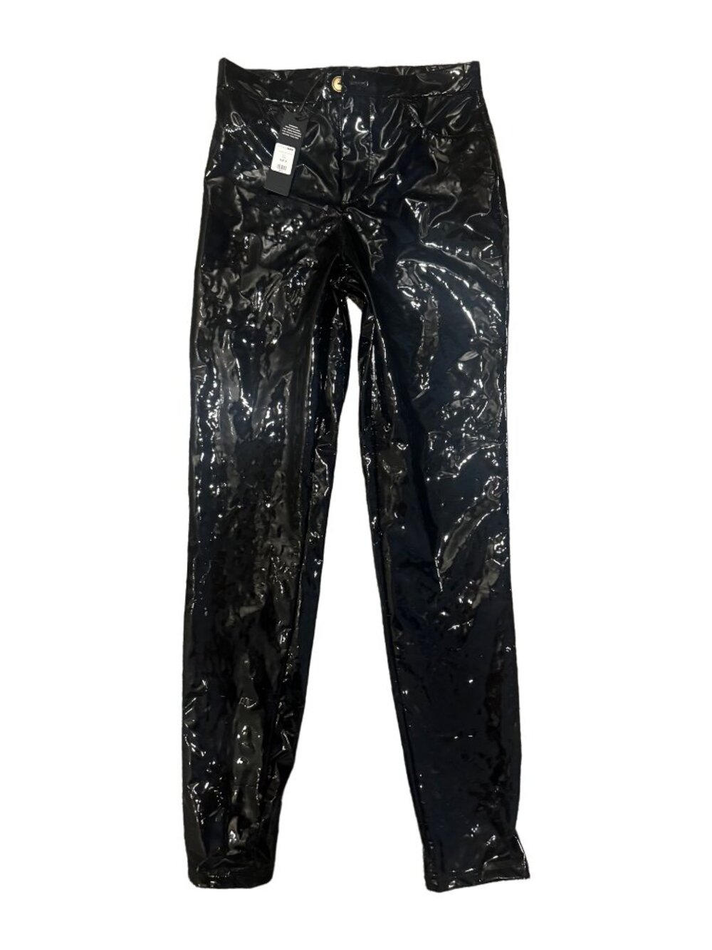 NWT Fashion Nova Late Night Texts Vinyl Pants Black S High Rise Skinny Patent